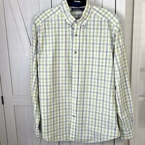 Nautica Men's Yellow Blue Plaid Wrinkle Resistant Long Sleeve Shirt Sz MLL